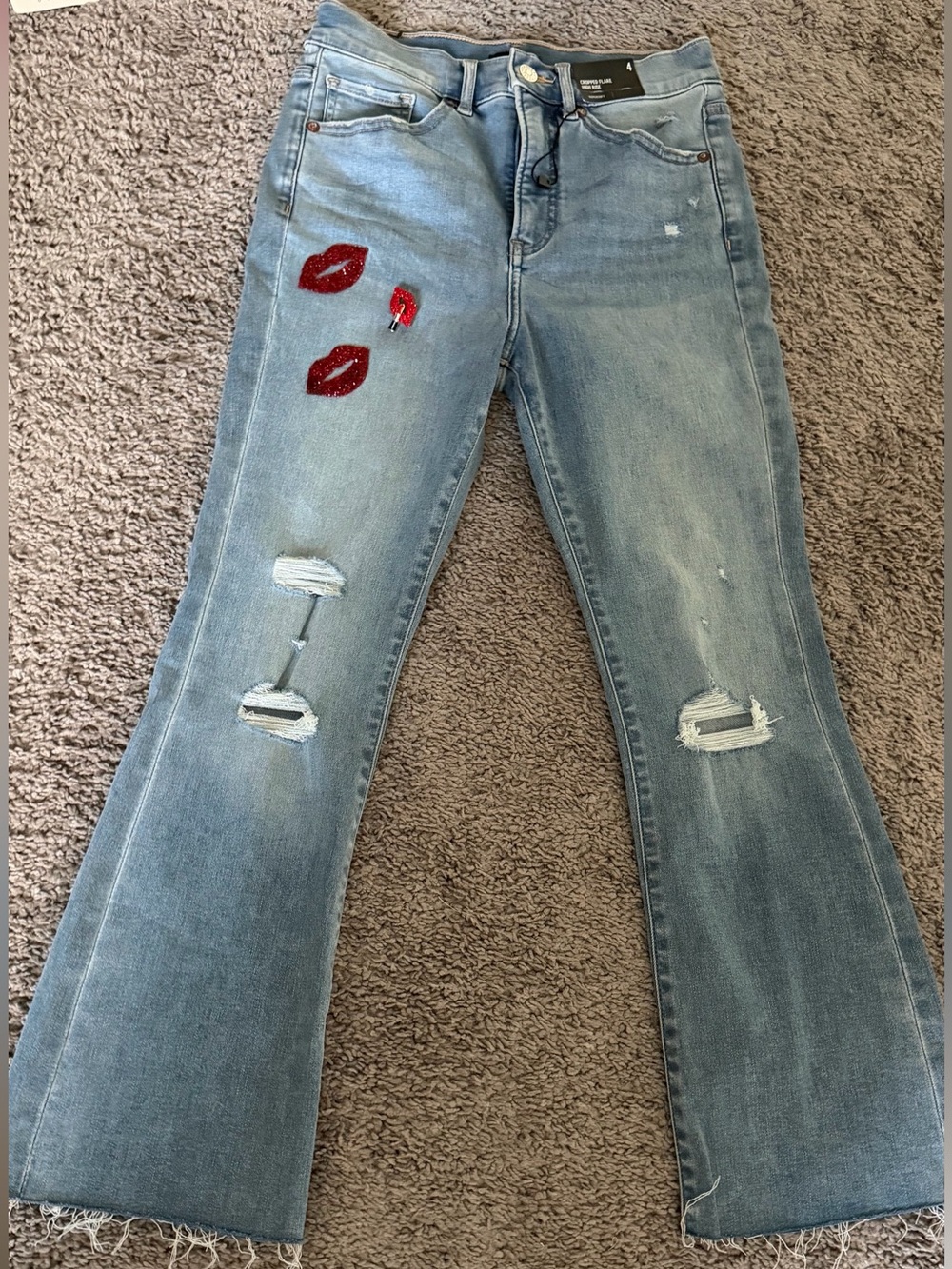 Express  up cycled. Light Blue Slim Straight Distressed Jeans